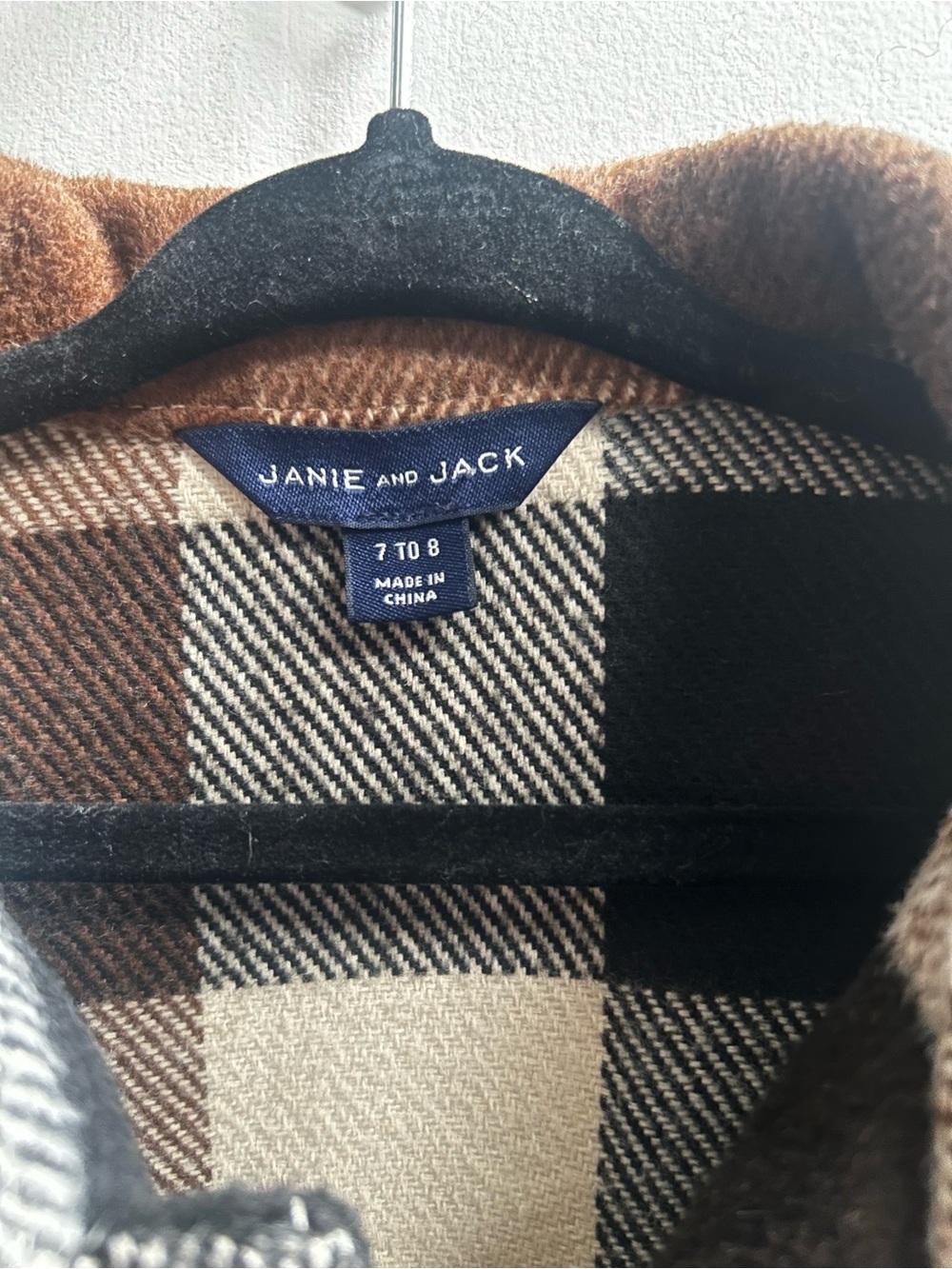 Janie and Jack Brown & Cream Plaid Button-Front Shacket Sz 7/8 - Picture 3 of 13
